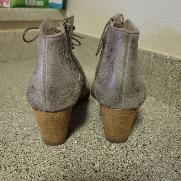 Paul Green Bali Silver Peep Toe Perforated lace Up Heels Size 6.5 UK 4 - Picture 4 of 9